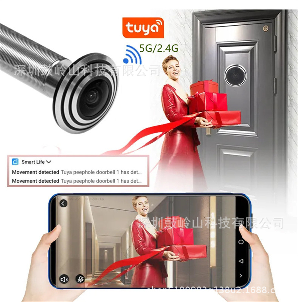 5G çift bantlı Tuya kedi gözü çapı 15.8mm gece görüşlü ışıklı geniş açılı kedi gözü kamera 16mm Tuya akıllı