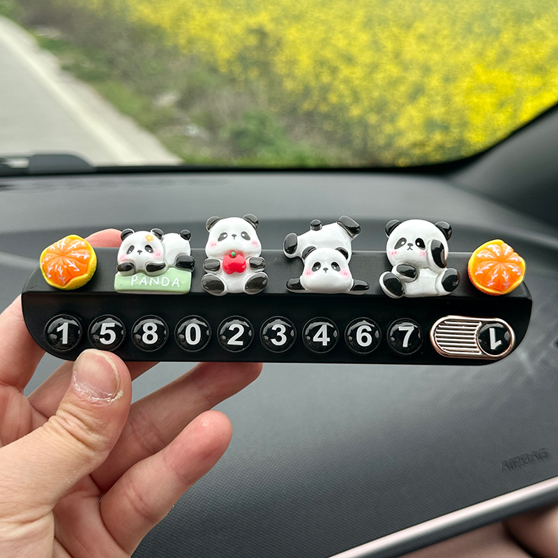 Coche creativo placa de número de estacionamiento temporal lindo panda coche móvil placa de teléfono decoración interior del coche