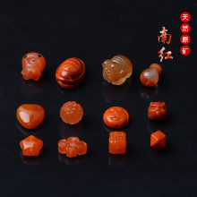 【包邮】天然南红玛瑙散珠雕刻件莲花珠瑞兽爱心星星DIY手链星月
