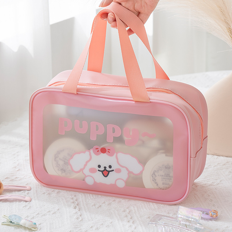 파티 개 단층 세면도구 가방 핑크
