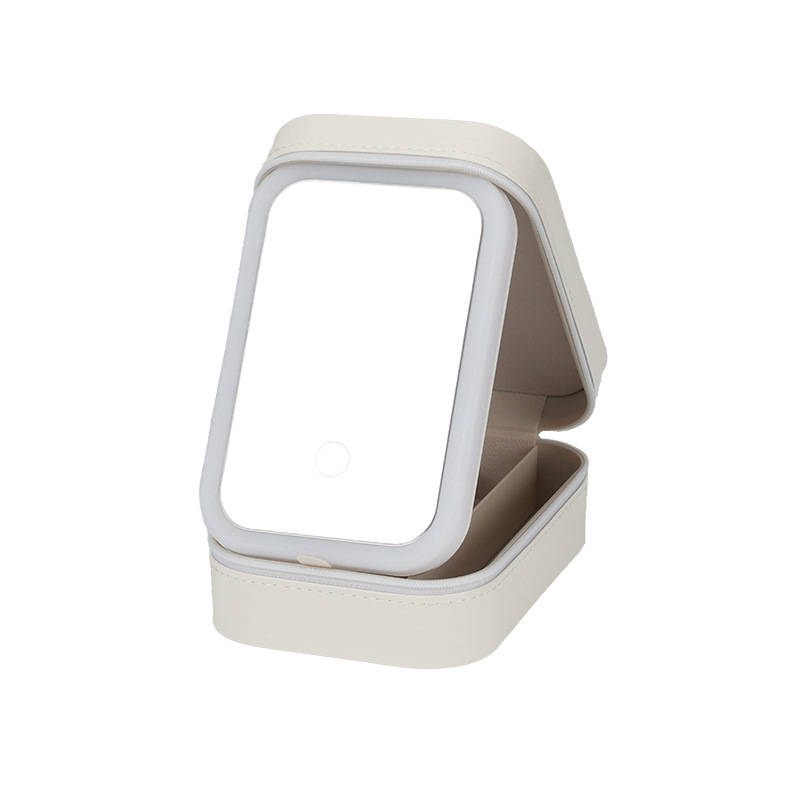 Ventas transfronterizas calientes nuevos productos unilaterales espejo LED bolsa de almacenamiento espejo de maquillaje ligero lujoso atenuable con lámpara caja de almacenamiento espejo de vestuario