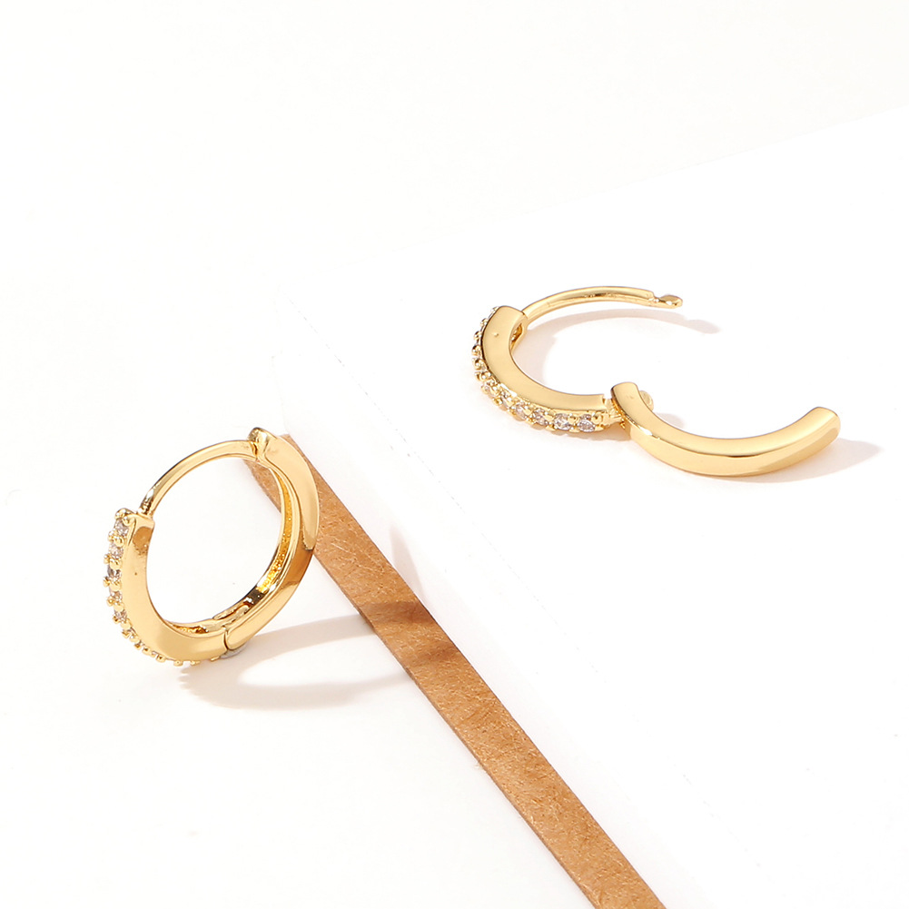simple geometric inlaid zircon copper hoop earrings wholesale