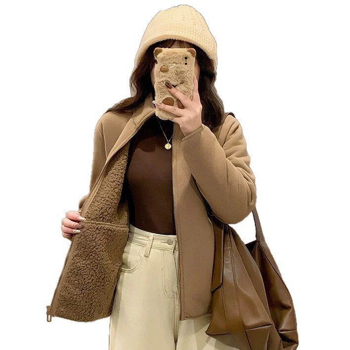 Stand-up collar fleece-lined jacket for women, autumn and winter top, 2025 new model, inner layer of a polar fleece sweatshirt, cardigan Stand-up collar fleece-lined jacket for women, autumn and winter top, 2025 new model, inner layer of a polar fleece sweatshirt, cardigan