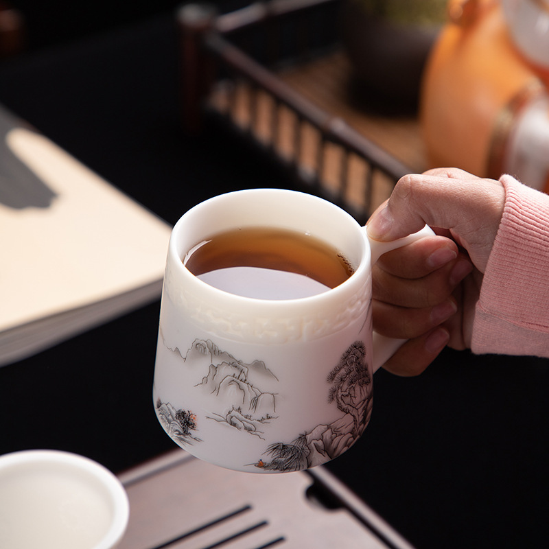 水杯马克杯陶瓷带盖大容量家用办公杯茶水分离德化白瓷羊脂玉|undefined