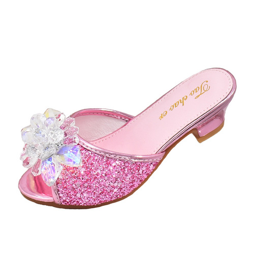 Children's 3 Slip-on Shoes 2024 New Model 4 Soft Heel High Heels Korean Style 5 Children's Crystal Shoes 6 Toe-Show Sandals