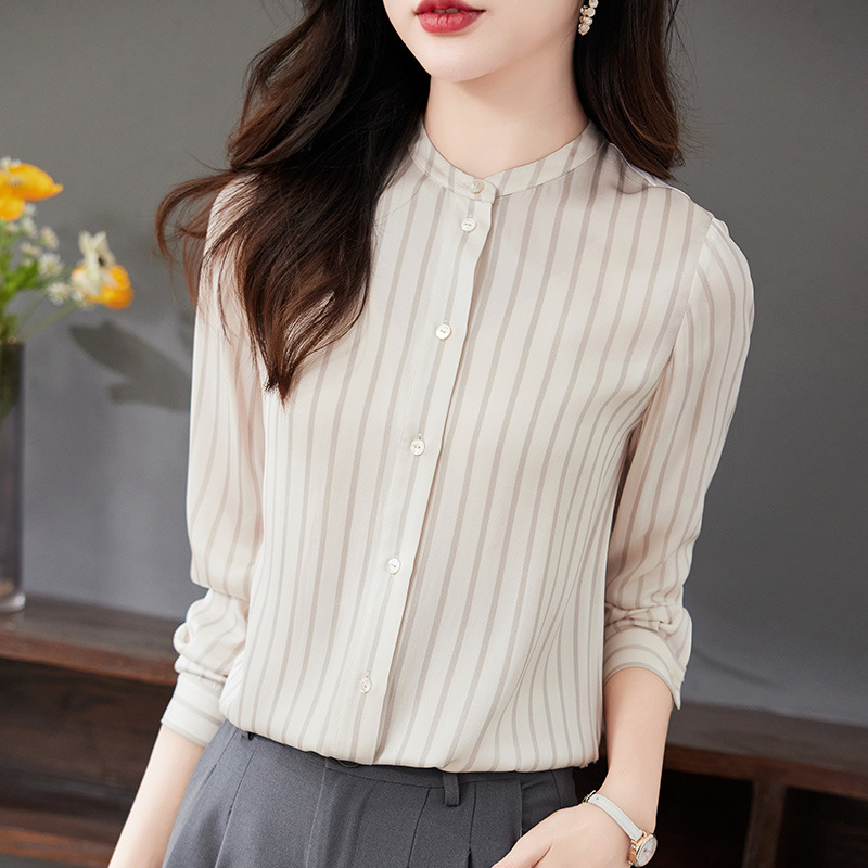 Hangzhou heavy silk striped silk shirt 2025 spring clothes new…
