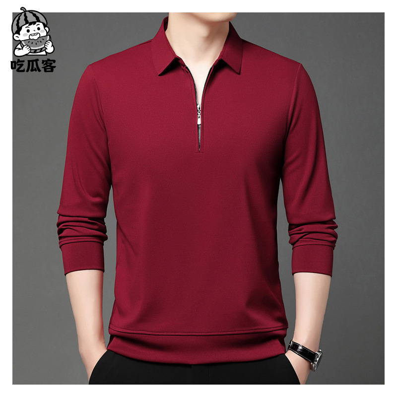 Popular Spring and Autum Lapel Pure Color Zipper Long-Sleeved Cardigan Men's Casual Versatile Polo Shirt Casual Tops Men's Clothing