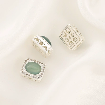Inlaid with Natural Blue Water Zərgərlik ara hissələri - 14-silver-natural-blue-water-square-spacer-bead-1110mm-hole-2mm-single-piece