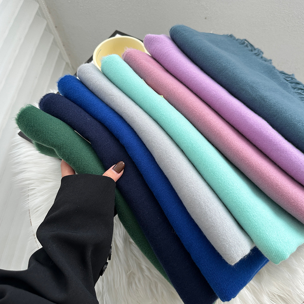 Solid Color Cashmere Scarf For Women In Winter, New European And American Camel Beige Warm Scarf, Long Shawl_voghion.com