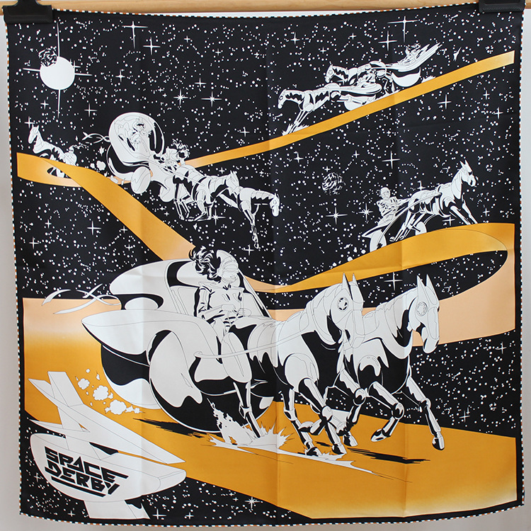 new pattern Starship Space flight 90 Twill Real silk Kerchief manual Curling mulberry silk Silk scarf Spring and summer Versatile scarf