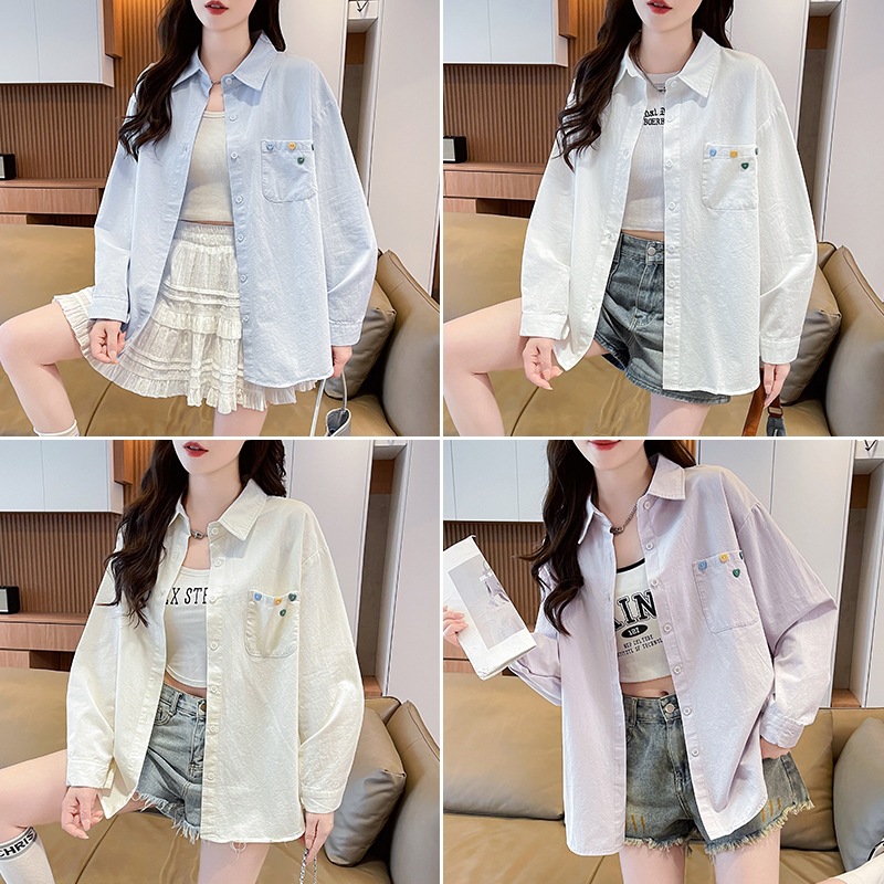 Japanese-style soft girl pocket unique buckle stylish spring and autumn spring and autumn boutique pure cotton long-sleeved shirt loose top