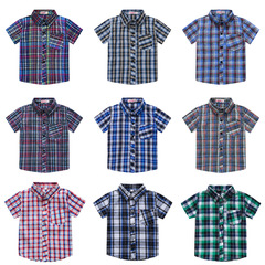 Children's short-sleeved shirt summer new children's clothing boys retro handsome plaid shirt baby lapel cardigan top