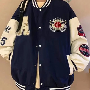 Spring and Autumn Baseball Jacket for Men with Towel Embroidery, Trendy Loose Long-Sleeve Casual Coat, Youth High Street Hip-Hop Jacket