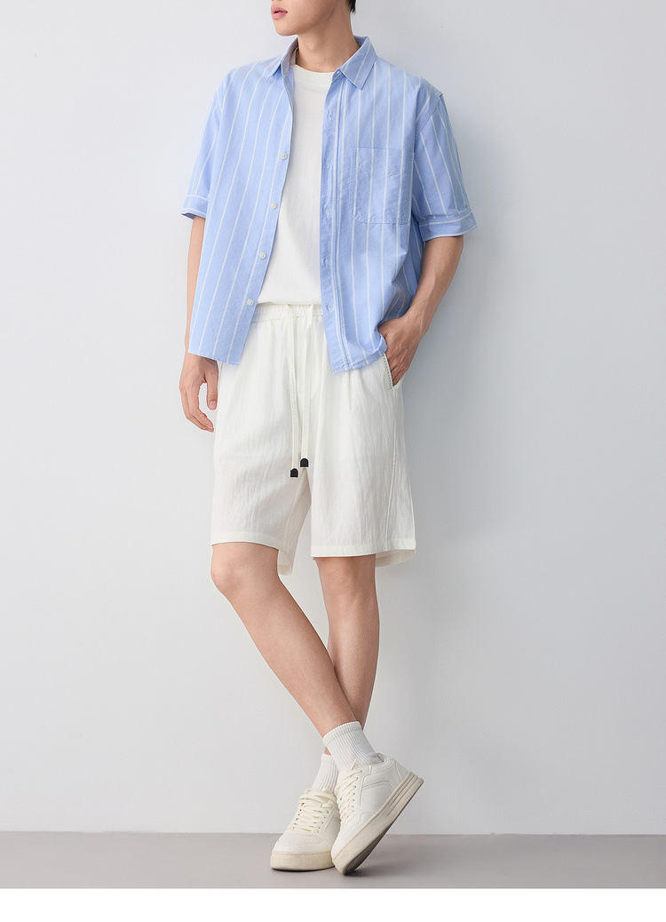 Áo sơ mi nam ngắn tay sọc cotton thoáng mát — màu xanh nhạt chi tiết 31