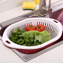 Kitchen drain bowl rack plastic bowl cabinet double-layer with lid fruit basket drain basin fruit and vegetable cleaning basket