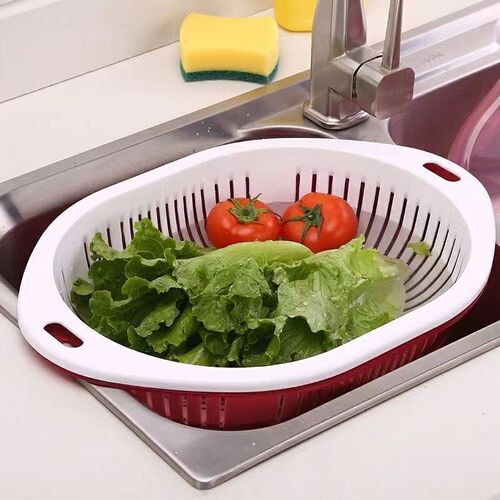 Kitchen drain bowl rack plastic bowl cabinet double-layer with lid fruit basket drain basin fruit and vegetable cleaning basket