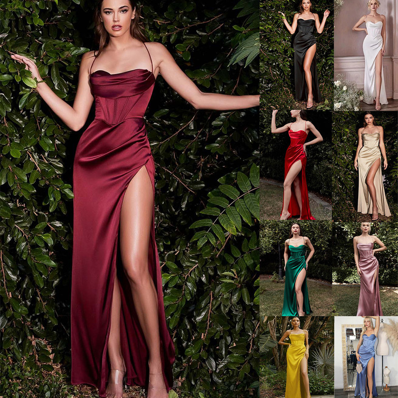 2024 Christmas Holiday Dress European and American Sexy Sling Strap dress High Waist Split Long Dress Slim Fit Dress 9 Colors 2024 Christmas Holiday Dress European and American Sexy Sling Strap dress High Waist Split Long Dress Slim Fit Dress 9 Colors