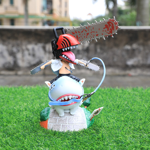 New Cross-border Animation Great White Shark Chain Saw Man Riding Shark Pochita Small Figure Model Ornament Toy Wholesale