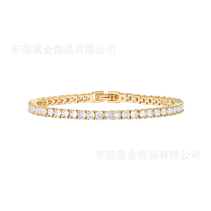 Cross-border Amazon Explosions 18K Full Diamond Bracelet Single Row Tennis Men's and Women's Titanium Steel Color-free Bracelet Anklet
