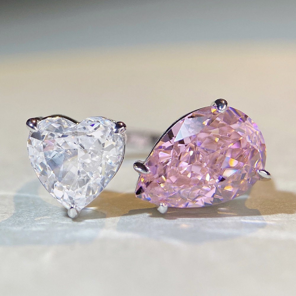 Fashion Water Droplets Heart Shape Sterling Silver Plating Inlay Rhinestones Open Ring 1 Piece