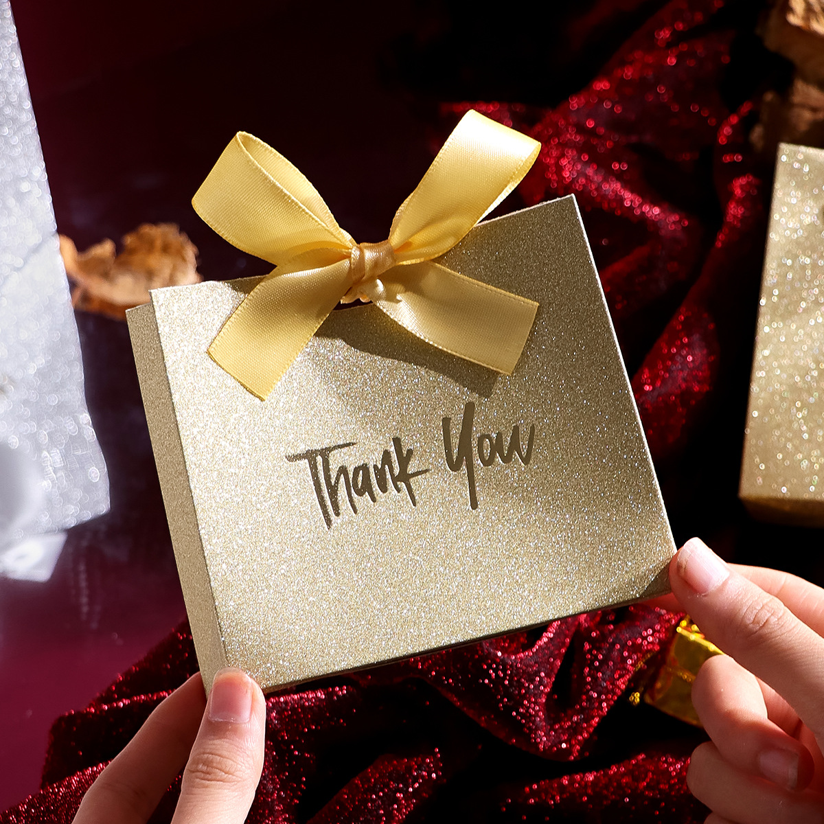 Golden Gift Box Golden Ribbon; free size