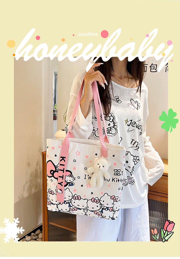 The new fashionable cartoon canvas bag, simple and versatile tote bag, cute commuting single-shoulder tote large bag, is selling well across borders full figure