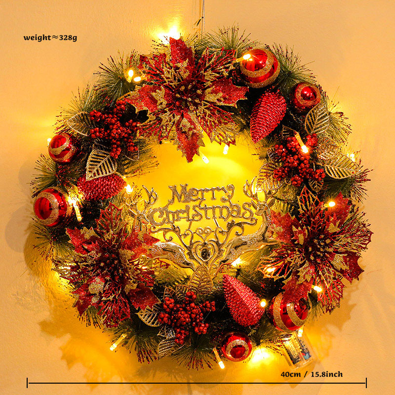Corona de decoración de Navidad Corona de Navidad Ventana Decoración de sala de estar Colgador de puerta Accesorios de aguja de pino de alta gama al por mayor image 10