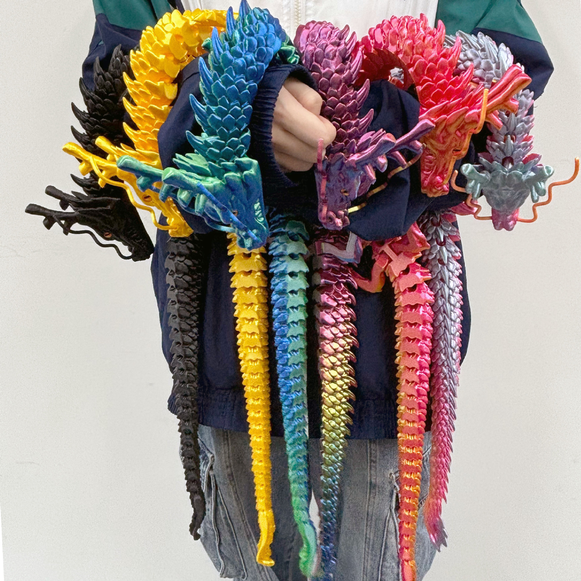 3D Printed Jointed Dragon Toy Ornaments Chinese Dragon Luminous Rainbow Colorful Cartoon Full Body Movable Dragon Landscaping Decoration