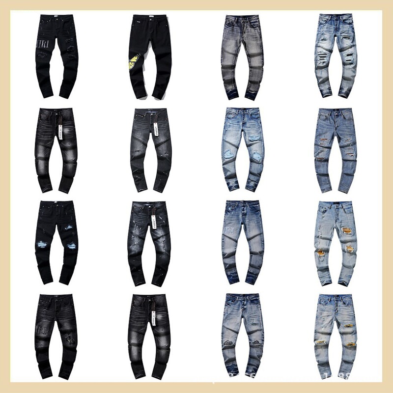 Cross-Border European and American Purple Brand Jeans, Washed and Distressed, Vintage Ripped, Splatter Paint, Cool American Style