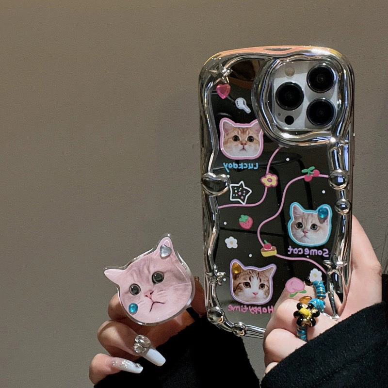 Phone Case (Apple) iPhone 11–15 Series, Plating Mirror Cat Design, Drop Protection