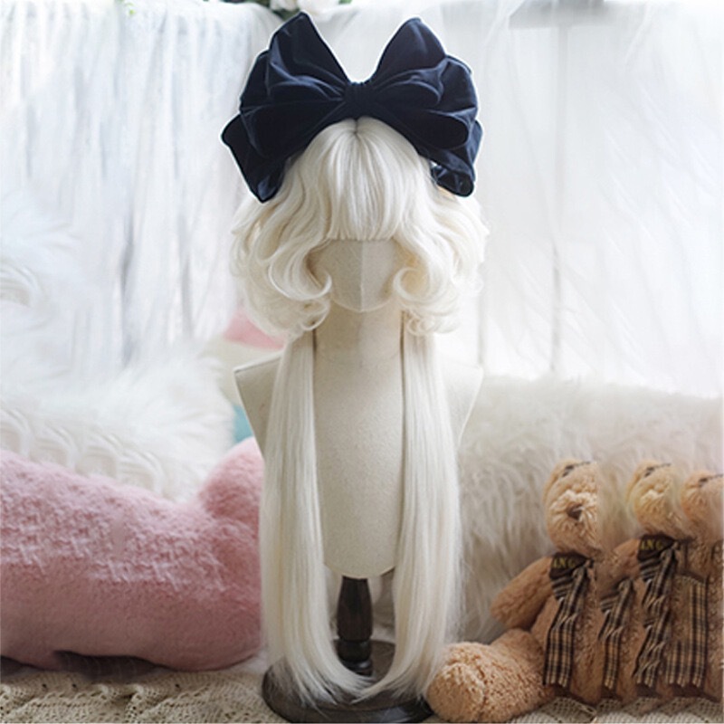 Wig Female Lolita Lolita Curly Hair Jellyfish Head Milky White Stylish Sweet Long Hair Full Head Wig Wig Female Lolita Lolita Curly Hair Jellyfish Head Milky White Stylish Sweet Long Hair Full Head Wig