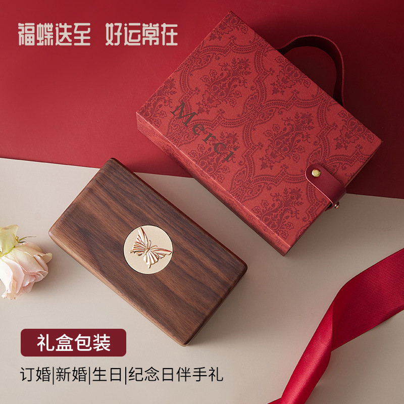 Jewelry Box Storage Box High-End Exquisite Jewelry Earring Storage 2025 New Solid Wood Convenient Black Walnut Box