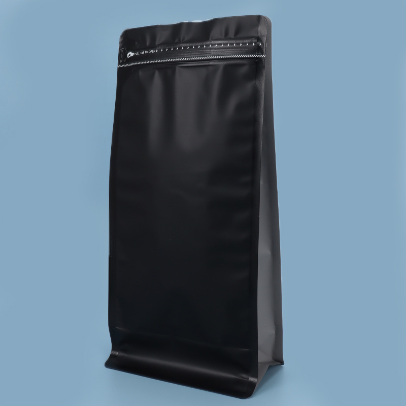 Spot bolsa de envasado de alimentos sellada de ocho lados válvula de gas de nuez cremallera lateral bolsa autovertical cremallera fácil de rasgar bolsa sellada de granos de café