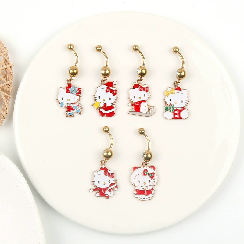 Спот Sanrio пупок кольцо пирсинг ювелирные изделия из европейской и американской популярной нержавеющей стали пупок рождественские кольца Hello Kitty