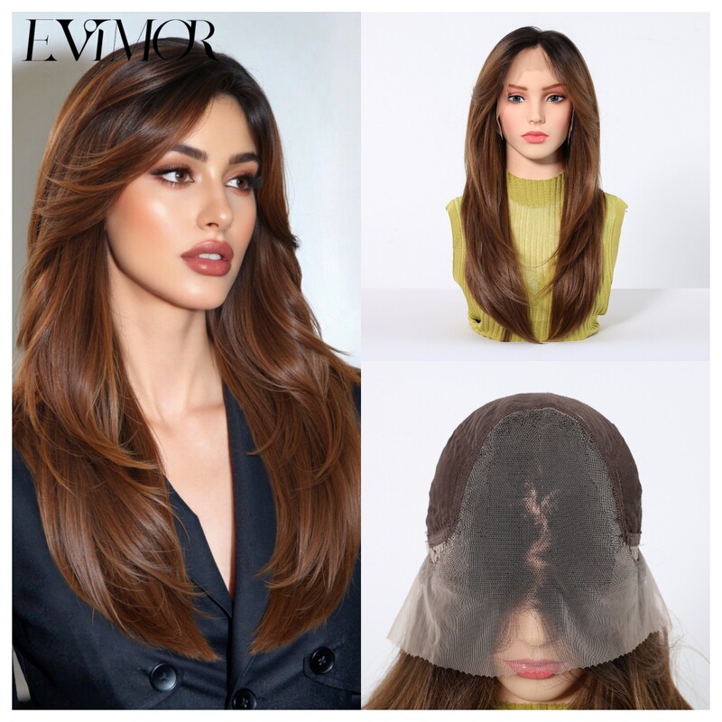 13*6 Large Area Hand-Crocheted Lace Wig with Gradient Brown Highlights, Customizable Parting, Natural Hairline, Full Head Cover 13*6 Large Area Hand-Crocheted Lace Wig with Gradient Brown Highlights, Customizable Parting, Natural Hairline, Full Head Cover