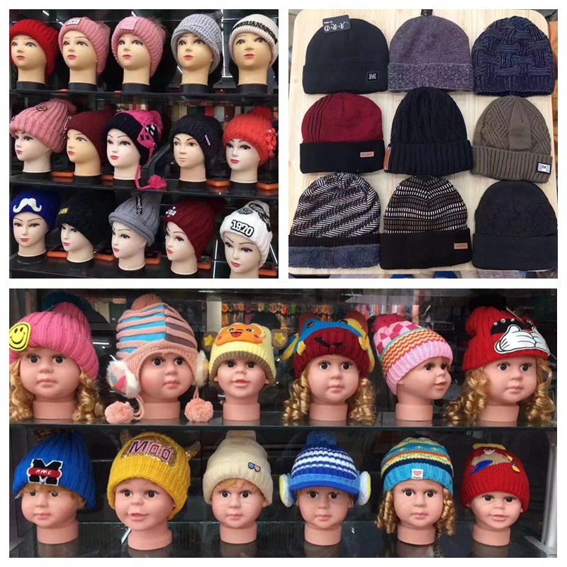 冬季男女士儿童双层加绒加厚保暖针织毛线帽混款跑摆地摊10元模式