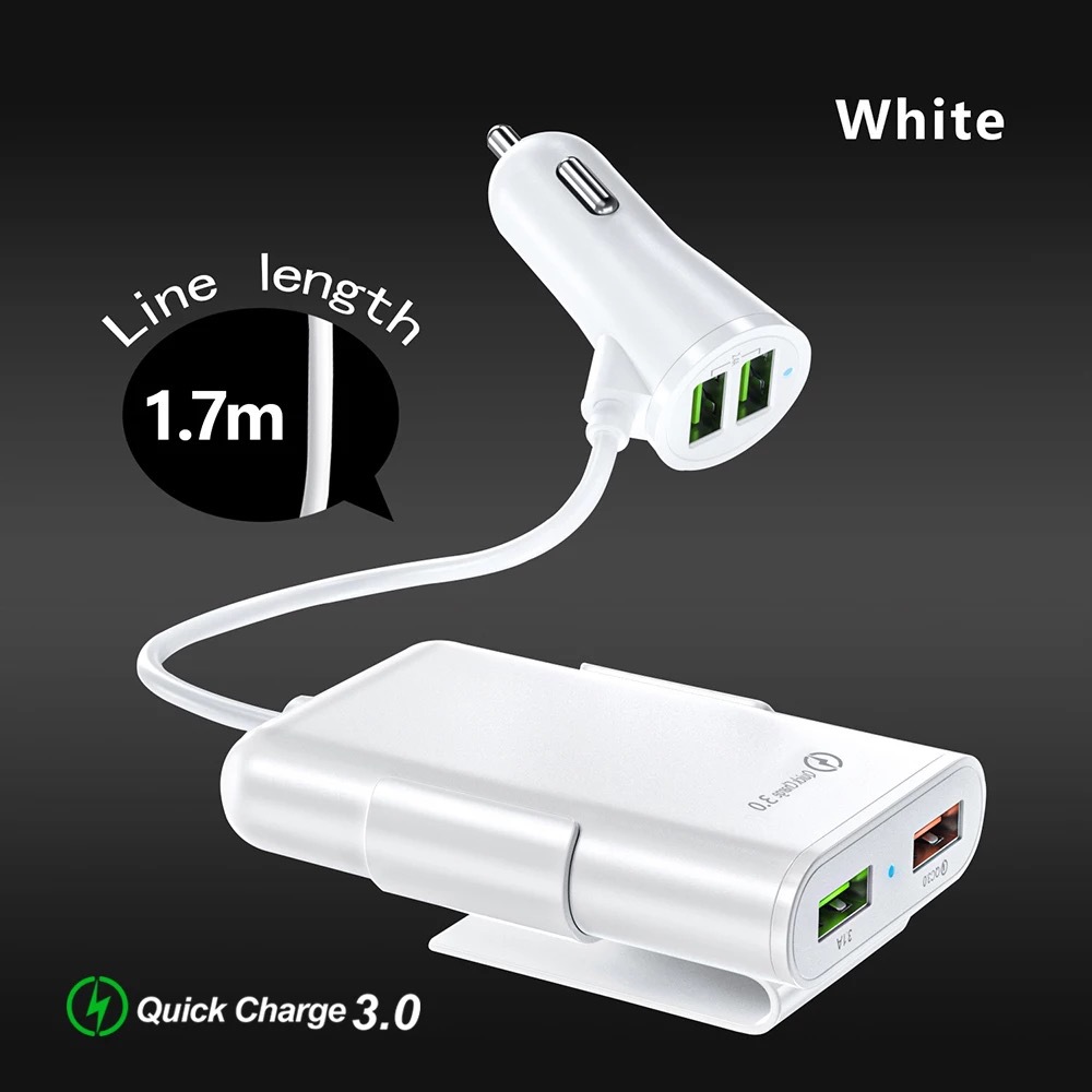 8A one to four 4USB car charger with cable QC3.0 fast charging front and rear seat car charger flash charging four port car charger