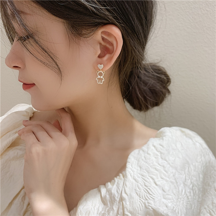 Title 4, Orecchini a forma di orsetto con cuore e perla,...