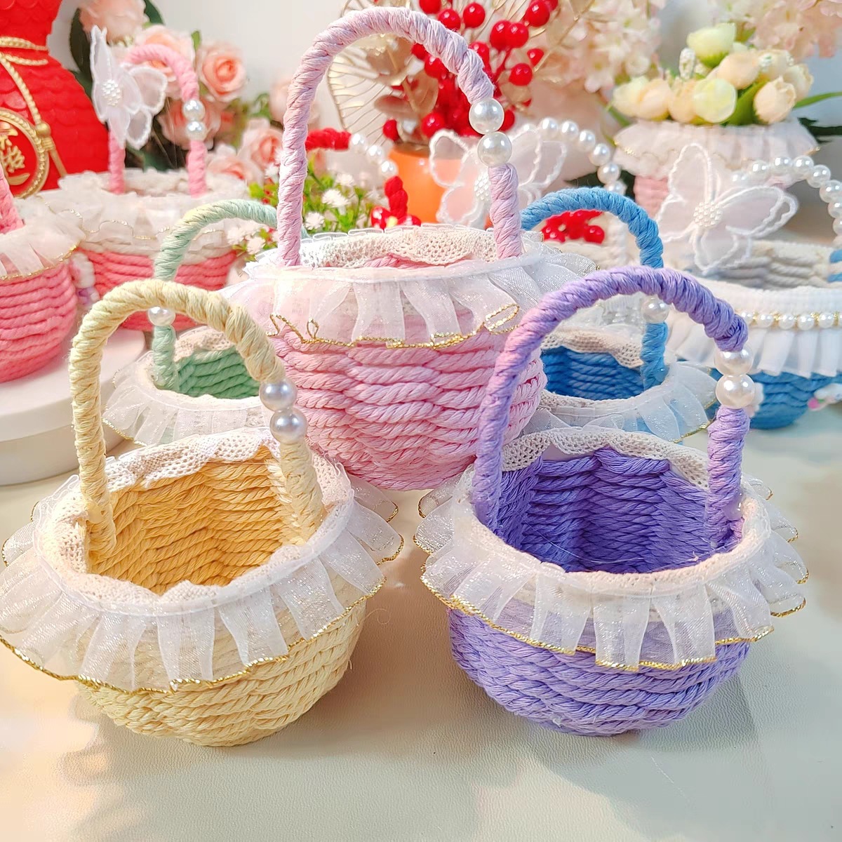 DIY新款手工编纸杯小花篮材料包儿童手提迷你摆摊创意礼物送闺蜜