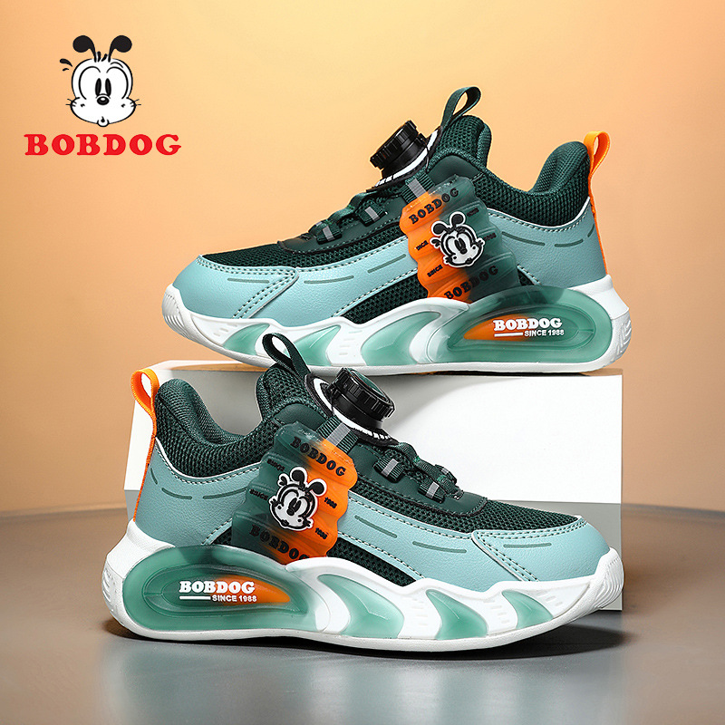 Babu Bean zapatos para niños primavera y otoño 2025 nuevo botón giratorio zapatos de niños de tamaño medio y grande malla transpirable zapatos deportivos para niños