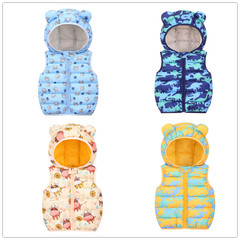 Children's clothing 2022 new animal cartoon style down cotton hooded printed vest candy color light jacket for small and medium-sized children