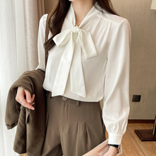专柜时尚女装衬衫设计感长袖真丝飘带减龄小衫高端百搭桑蚕丝衬衫