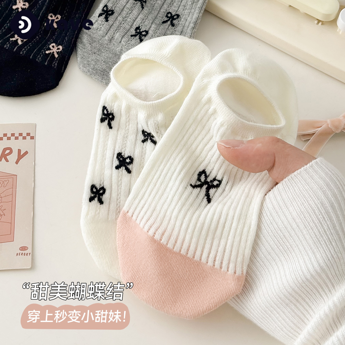 Calcetines de verano, calcetines insicos japoneses para niños, calcetines de barco, calcetines invisibles, lindos calcetines de algodón de malla con lazo, delgados