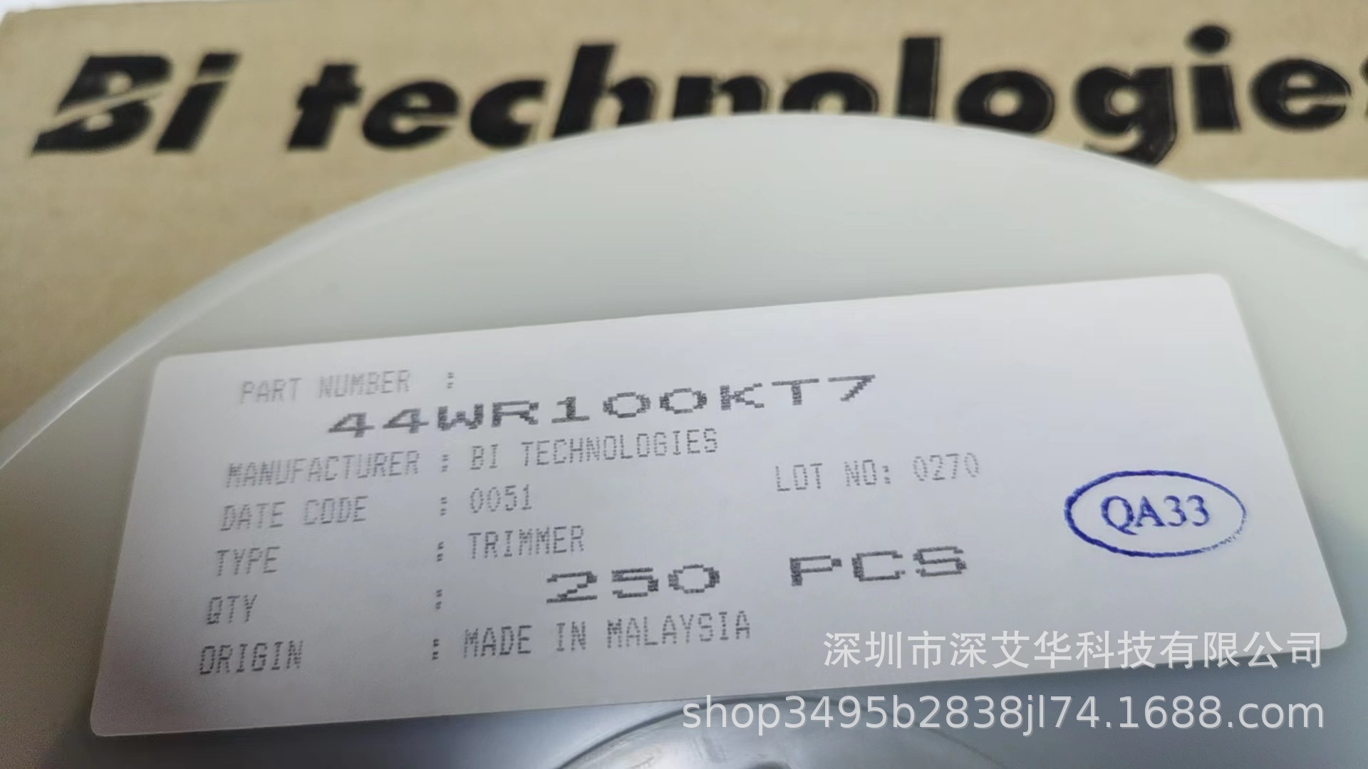 44WR100KT7/44WR100KLFT7美国BI/TT/AB电位器 SMD-4.83X5.03X3.91