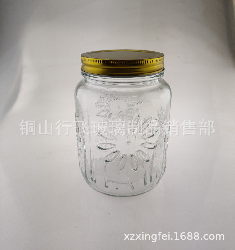 1000毫升酱菜玻璃罐向日葵玻璃罐罐头玻璃瓶马口铁密封盖塑料盖