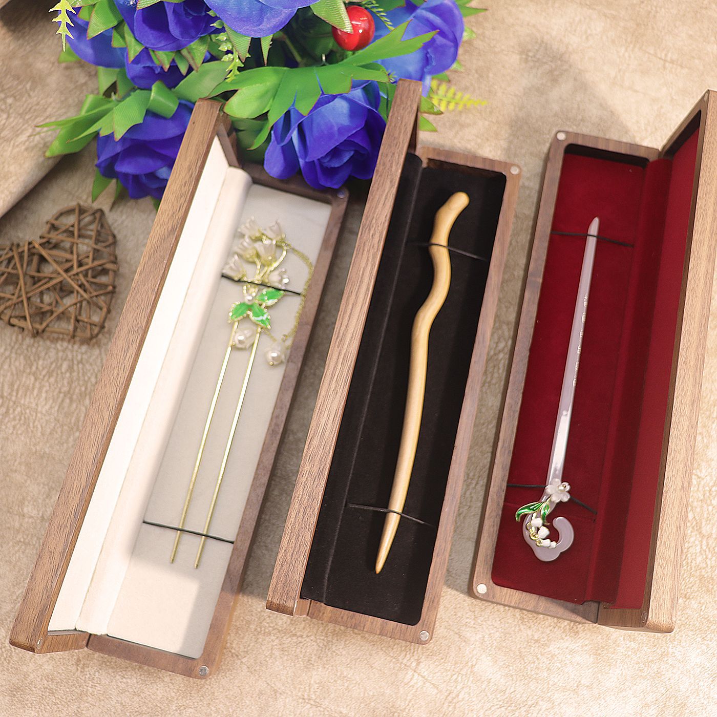 加長黑胡桃木首飾手鍊項鍊翡翠吊墜收納包裝禮品珠寶髮簪盒女皮筋