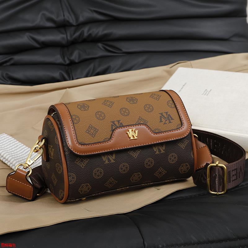 圆柱形单肩2025小包印花斜挎包女士搭韩版百复古气质百搭新款包女