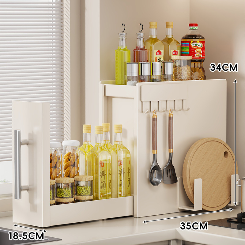 Organizador Extraíble de Condimentos Estrecho Multicapa de Acero al Carbono Sin Perforación para Encimera de Cocina image 10