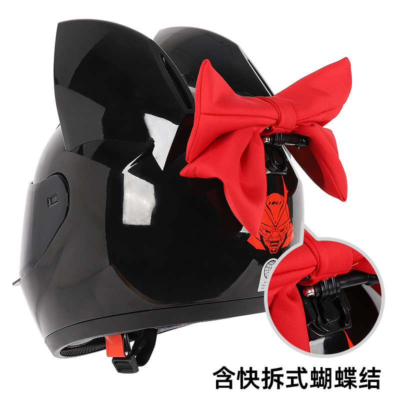 Casco de motocicleta eléctrica HNJ, casco integral con oreja de gato certificado 3C para mujer, verano, se puede equipar con auriculares Bluetooth, casco integral para motocicleta