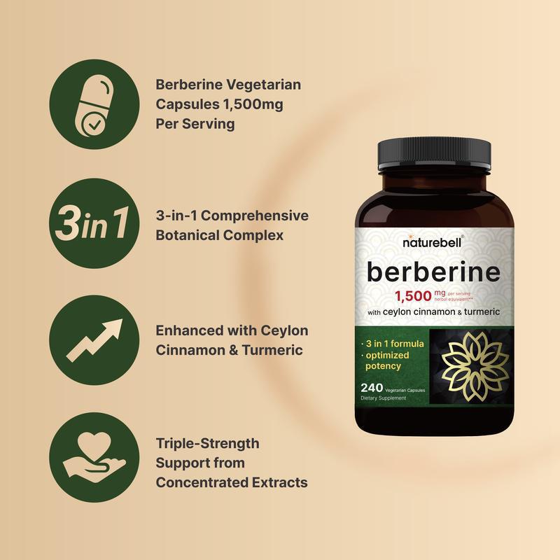Cross-Border Hot Selling Berberine Supplement 1,500 Mg Ceylon Cinnamon and Turmeric Root in Stock Direct Delivery